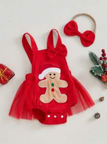 2Pcs Baby Girls Christmas Casual Romper Sleeveless Santa Claus Embroidery Romper With Headband Clothes Sets