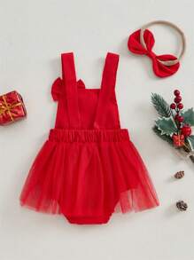 2Pcs Baby Girls Christmas Casual Romper Sleeveless Santa Claus Embroidery Romper With Headband Clothes Sets