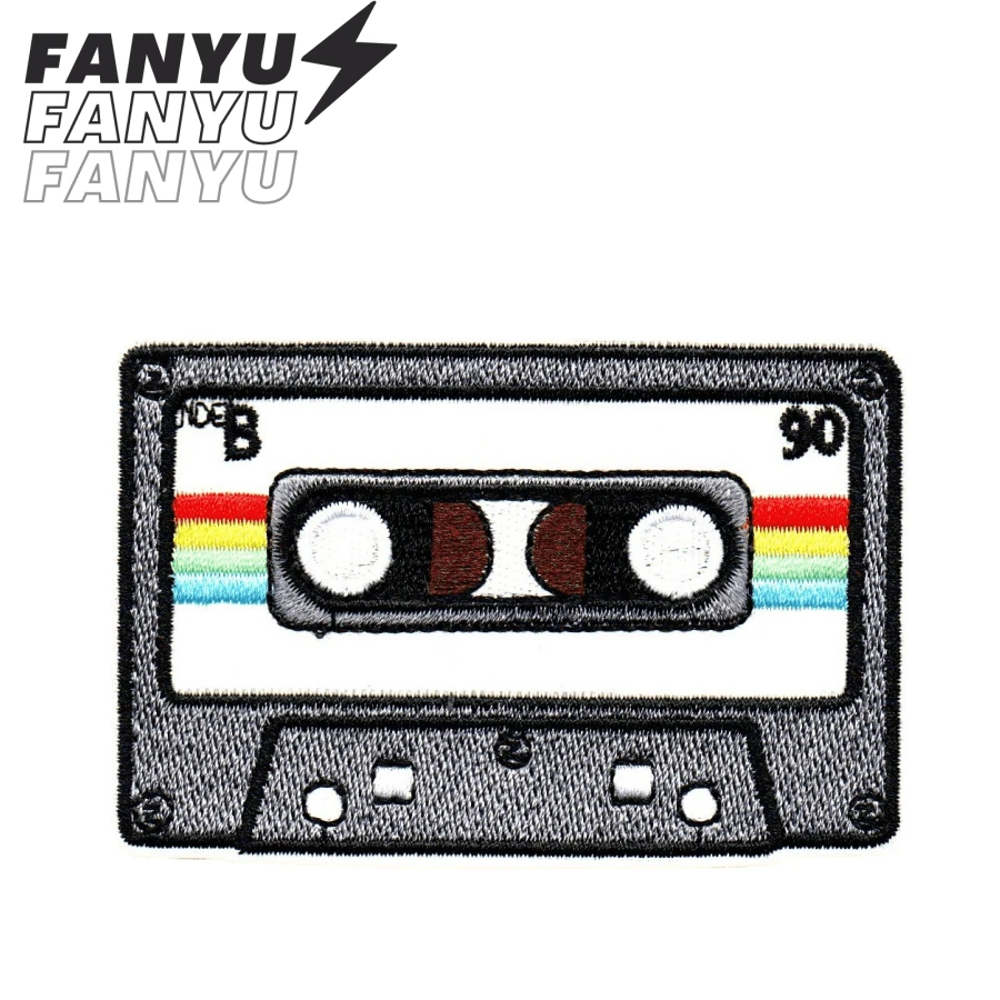 1個音樂愛好者復古磁帶刺繡貼布，縫製/熨燙式龐克貼花，適用於帽子、褲子、DIY貼布、嬉皮龐克搖滾動漫卡通貼花，熨燙/縫製式徽章，個性化DIY服飾配件，刺繡縫製熨燙布貼，服飾裝飾貼花徽章，胸針、鞋子、帽子、包包配件，破洞修補刺繡貼布