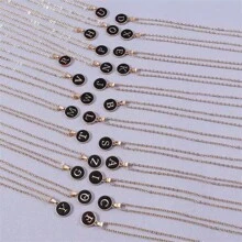 1 chiếc vòng cổ mặt tròn bằng hợp kim 26 chữ cái tiếng Anh, vòng cổ cao cấp tối giản và thời trang, phù hợp cho nam giới đeo hàng ngày, quà tặng - màu đen - Xem 33