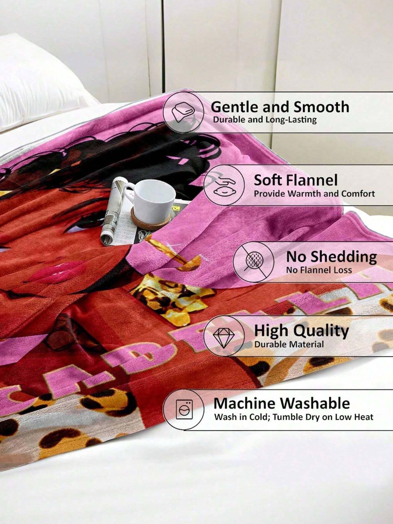 1pc Personalized Flannel Blanket With Text Or Image, Decorative Throw