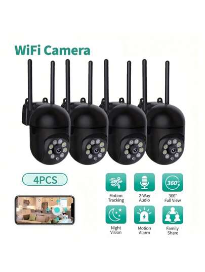 GENAI 1/2/ 1080p HD Slimme Home Camera All Weather Night Vision, Pan/Tilt/Zoom, Bidirectional Audio, Pet Monitor Movement Alerts Wireless Indoor/Outdoor Security