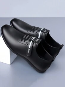 Men's Casual Soft Leather Slip-On Low-Top Shoes With Hook And Loop, For Spring & Autumn - Black - View 2