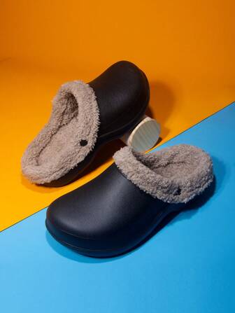 Men's Thick Sole Slip-On Slippers, Closed Toe, Anti-Skid, Casual Indoor Outdoor Wear, Warm And Comfortable For Autumn Winter