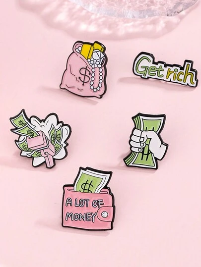 1/5枚创意可爱美元符号胸针，寓意财富和好运，高品质金属胸针，服装包包配饰，男女通用徽章，学生小礼物，珐琅胸针