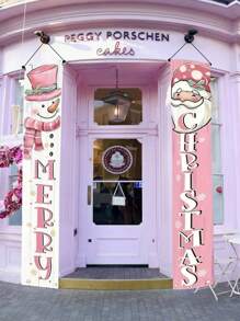 2pcs Merry Christmas Colorful Snowman Santa Claus Decor Door Curtain Holiday Couplet Party Hanging Ornament, Suitable For Festivals, Parties Etc.,Christmas