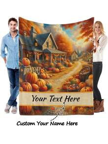 1 件感恩节南瓜装饰柔软毯子，农舍谷仓感恩节南瓜装饰毛绒法兰绒毯子