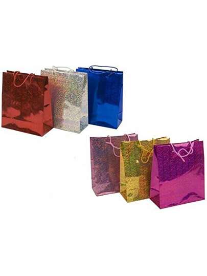 12 Bolsas Cumpleaños Diseños Holografico 23x18 Metalica Navidad Sorpresa Decoracion Regalos Evento