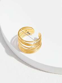 1Pc Minimalist Multi-Layer Hollow Out Cuff Ring, 18K Gold Plated Textured Geometric Open Finger Ring For Women Daily Decor - Gold - View 4