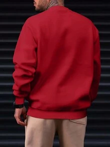 Men's Casual Urban Graphic Print Crew Neck Long Sleeve Loose Fit Sweatshirt, Spring Autumn - Red - View 2