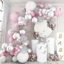 118 piezas Kit de guirnalda de globos rosa, blanco y plateado - Decoraciones universales para celebraciones como boda, despedida de soltera, cumpleaños, aniversario | Juego de accesorios, Navidad