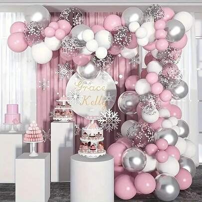 118pcs Pink, White & Silver Balloon Garland Kit - Universal Celebration Decorations For Wedding, Bridal Shower, Birthday, Anniversary | Accessory Set, Christmas