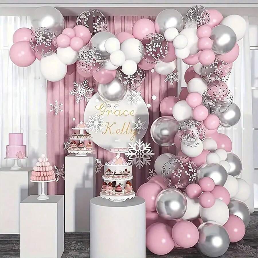 118 piezas Kit de guirnalda de globos rosa, blanco y plateado - Decoraciones universales para celebraciones como boda, despedida de soltera, cumpleaños, aniversario | Juego de accesorios, Navidad