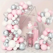 118 piezas Kit de guirnalda de globos rosa, blanco y plateado - Decoraciones universales para celebraciones como boda, despedida de soltera, cumpleaños, aniversario | Juego de accesorios, Navidad