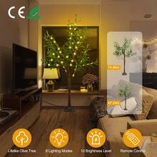 LED Beads Lighted Olive Tree Artificial Greenery Tree With Warm White Light Lifelike Decorative Faux Tree With Remote 8 Lighting Modes 10 Adjustable Brightness - 彩色 - 查看 10