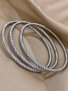 3 件/套 女士复古扭曲手链 可叠戴手镯 不锈钢细手链 适合日常聚会珠宝 圣诞礼物 - 彩色 - 查看 7