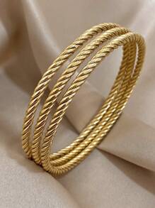 3 件/套 女士复古扭曲手链 可叠戴手镯 不锈钢细手链 适合日常聚会珠宝 圣诞礼物 - 彩色 - 查看 1