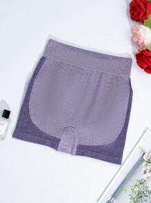 1 Stück lila nahtlose High Waist Yoga Shorts, bequeme & atmungsaktive Bauch Control Hebe Po Shorts
