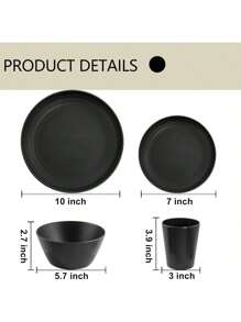 48pcs Black Wheat Straw Dinnerware, Plates And Bowls Set, Camping Dish Set For 12, Plastic Dinnerware Set, Dishwasher Safe Dinnerware Set,Unbreakable Plastic,Camper Dish Sets