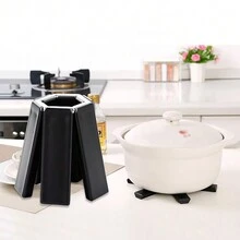 1 tấm lót cách nhiệt gấp gọn cho bàn ăn gia đình, miếng lót nồi chống dính, tấm lót bát đĩa, chịu được nhiệt độ cao - màu đen - Xem 3