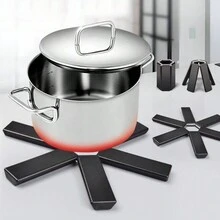 1 tấm lót cách nhiệt gấp gọn cho bàn ăn gia đình, miếng lót nồi chống dính, tấm lót bát đĩa, chịu được nhiệt độ cao - màu đen - Xem 4