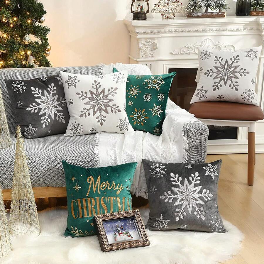 1 件雪花刺繡枕套,柔軟天鵝絨布料,聖誕裝飾,適合沙發客廳,白色 - 白色 - 查看 1