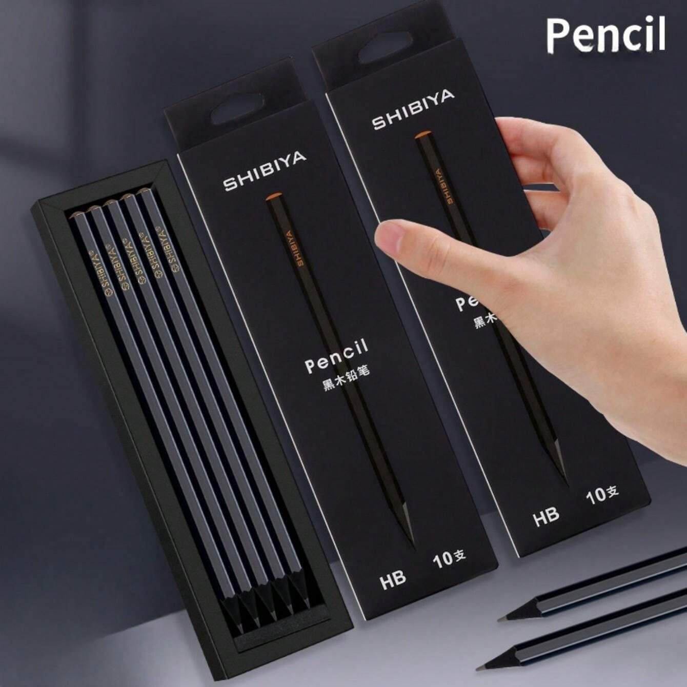 10 Pieces/Box New Students Special Hexagonal Writing Black Wood Pencil