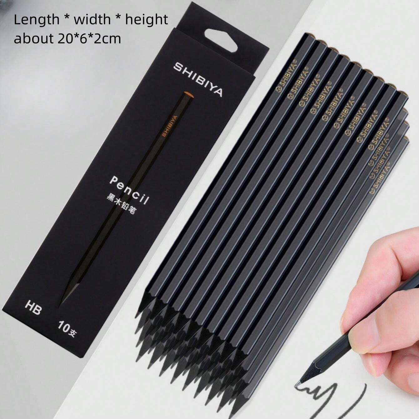 10 Pieces/Box New Students Special Hexagonal Writing Black Wood Pencil