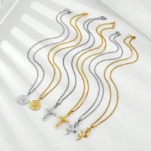 ZG YING ZHOU ZGYZ 女士优雅法式玫瑰、指南针、十字架和耶稣吊坠项链，18K镀金链，适合日常、度假、派对、婚礼、订婚、情人节、周年纪念日等场合佩戴 - 彩色 - 查看 1