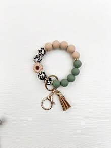 1 pieza Brazalete/Llavero/Colgante de bolso con estilo bohemio, con cuentas de silicona de vaca con estampado de vaca y borla, regalo para amigos, accesorios de coche, encanto de bolso, mochila para la escuela, gótico lindo Y2k