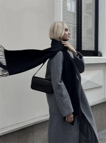 1pc Solid Deep Gray Casual Elegant Street-Style Light Business Scarf For Women, Suitable For Fall/Winter Daily Wear, Warm Shawl Accessories Women - Dark Grey - View 2