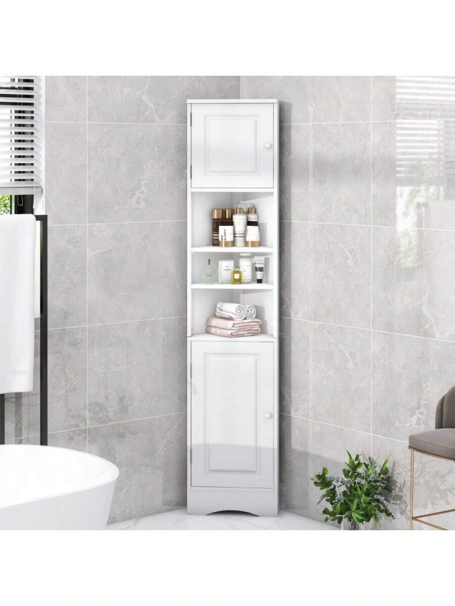 MultiFunctional Corner Tall Bathroom Storage With Two