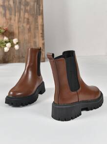 Women's New Autumn/Winter Chelsea Boots, Classic Thick Sole Calf Length Short Boots, Beige