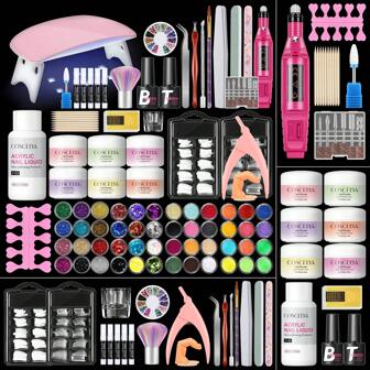 coscelia 38PCS Acrylic Nail Kit With Everything 6 Colors Acrylic Nail Powder Professional Nail Kit Acrylic Set With UV Light Nail Acrylic Kit For Nail Extension Or Acrylic Carving Acrylic Powder Set (Nail File&Nail Glue Random Delivery)