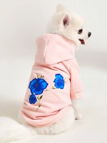 1 قطعة هودي مطبوع بنقشة زهرية للقطط والكلاب، للخريف/الشتاء