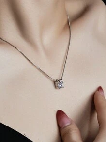1 Carat D-Color VVS1 Classic Premium Quality Elegant S925 Silver Rhodium Plated Pendant Necklace With GRA Certificate, Feature A 1 Carat High-Quality Moissanite Center Stone With Brilliant Fire And Sparks, Suitable For Engagement, Wedding, Girlfriend Gift, Wedding Party, Vintage Party Or Daily Wear