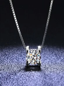 1 Carat D-Color VVS1 Classic Premium Quality Elegant S925 Silver Rhodium Plated Pendant Necklace With GRA Certificate, Feature A 1 Carat High-Quality Moissanite Center Stone With Brilliant Fire And Sparks, Suitable For Engagement, Wedding, Girlfriend Gift, Wedding Party, Vintage Party Or Daily Wear