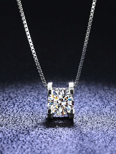 قلادة من الفضة الداكنة عيار 925 مطلية بالروديوم، مزينة بقلادة شمواز عيار قيراطي واحد ذات درجة D-VVS1 من شهادة GRA، مناسبة للخطوبة والزفاف وهدايا الصديقات وحفلات الزفاف والحفلات الرسمية أو الاستخدام اليومي