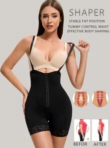 1pc High Waist Shapewear With Triple Buttons, Provides Tummy Control And Lift, Suitable For Multiple Occasions - Black - View 2