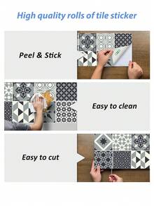 Papel tapiz decorativo para cocina bohemio, fácil de pelar y pegar, resistente al agua y al aceite, en un diseño de patchwork de tonos cian/rosa/beige/marrón, papel adhesivo de vinilo autoadhesivo perfecto para renovación del hogar, salpicadero de cocina, gabinete, 1 pieza/1 rollo de 11,81*47,24 pulgadas - Multicolor - Ver 4