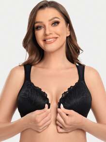 Women's Plus Size Full Coverage Lace Underwire Front Closure Bra