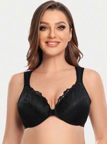 Women's Plus Size Full Coverage Lace Underwire Front Closure Bra