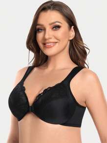 Women's Plus Size Full Coverage Lace Underwire Front Closure Bra