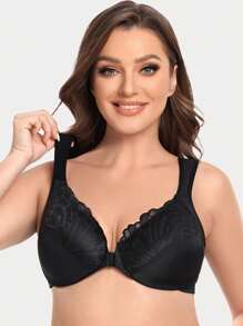 Women's Plus Size Full Coverage Lace Underwire Front Closure Bra