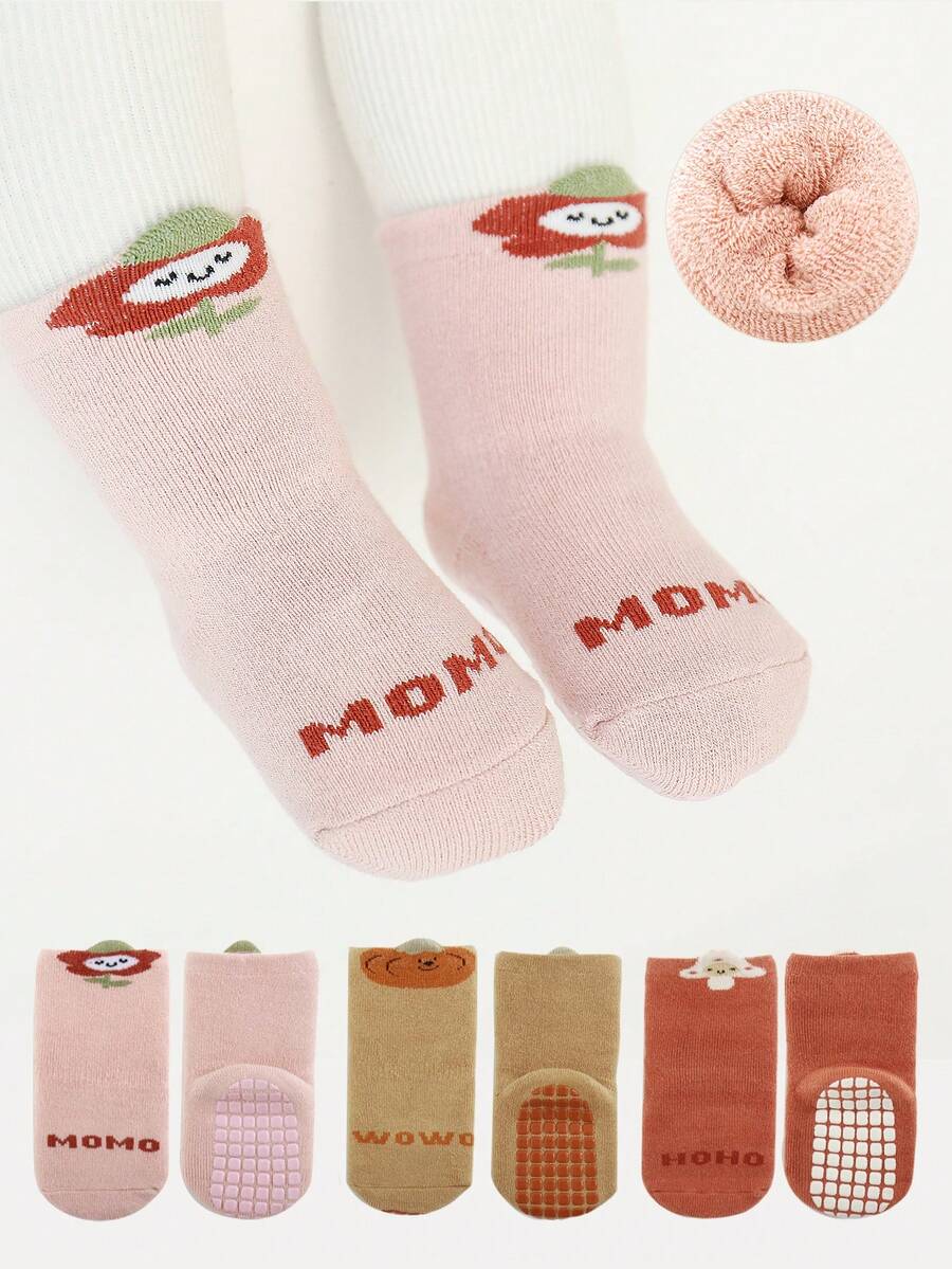 3 双幼儿加厚防滑卡通羊毛中筒袜，适合秋冬季 - 彩色 - 查看 1