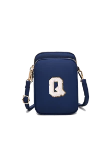 Navy Blue Casual Fashionable Towel Fabric Crossbody Bag, Embroidered With White Letters A-Z, Mini Bag With Phone Pocket And Coin Purse, Women's Crossbody Phone Bag, Shoulder Bag, Coin Purse, Wallet, Handbag, Suitable For Women, Girls, Travel, Back To School, Gifts, Large Capacity, Best Gift For Family - Navy Blue - View 15