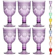 2pcs Reusable Plastic 12oz Colored Wine Glasses With Unique Floral Embossed Pattern, Crack-Resistant, Suitable For Weddings, Parties, Bars, And Water Drinking