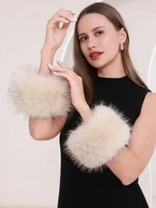 Women's Snakeskin Print Fluffy Wrist Cuffs,Furry Arm Warmer