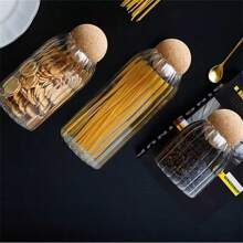 1 pezzo/3 pezzi/4 pezzi Set elegante di barattoli ermetici per cucina con coperchio in sughero naturale - Solo lavaggio a mano, barattoli di vetro per conservazione di caffè, tè, spezie - Riutilizzabili, contenitori di vetro rotondi ideali per uso familiare