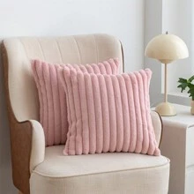 2 piezas de fundas decorativas acogedoras y suaves de terciopelo con rayas para almohada, funda de cojín para sofá y sillón